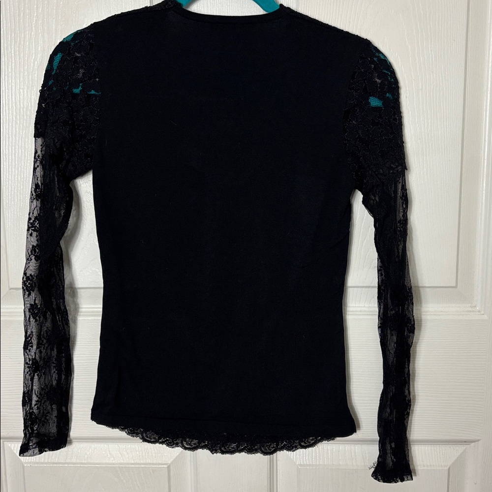 BOSTON PROPER black lace long sleeve top embroidered floral heart shape design - Picture 2 of 10